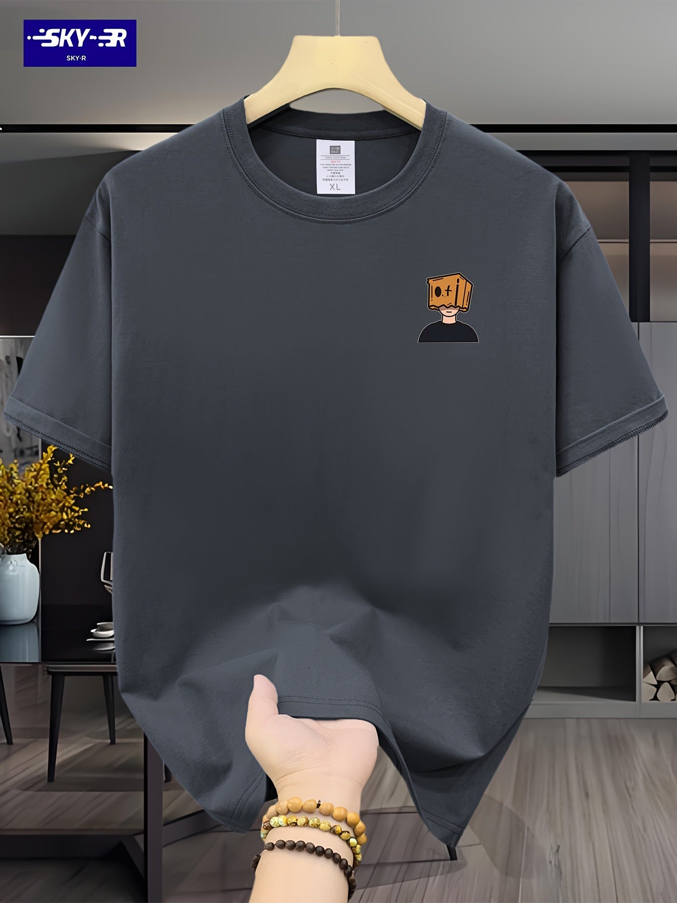 تيشيرت رجالي من القطن بطباعة جرافيك كبيرة الحجم من