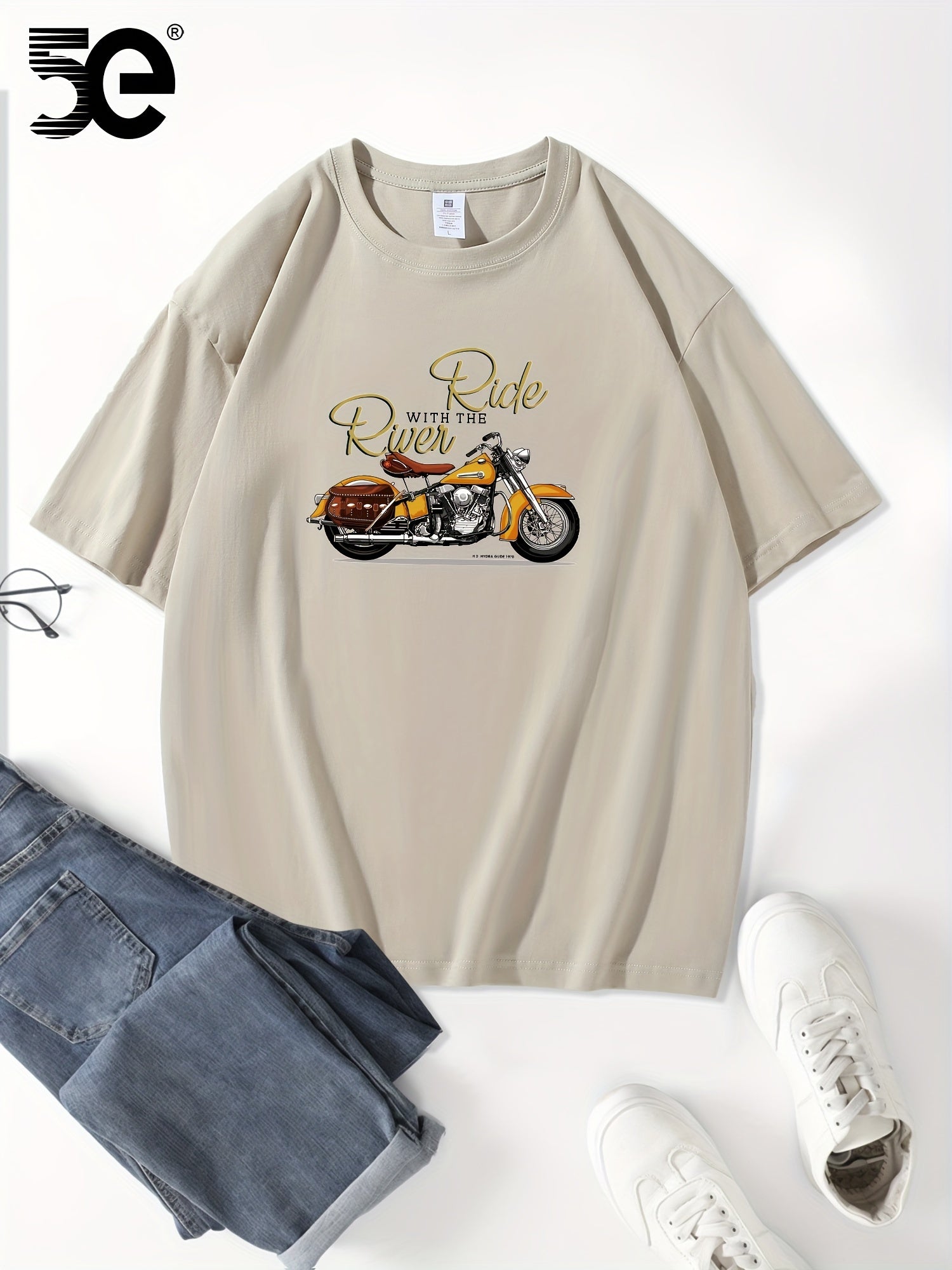 تي شيرت قطني عارض للرجال 5E،