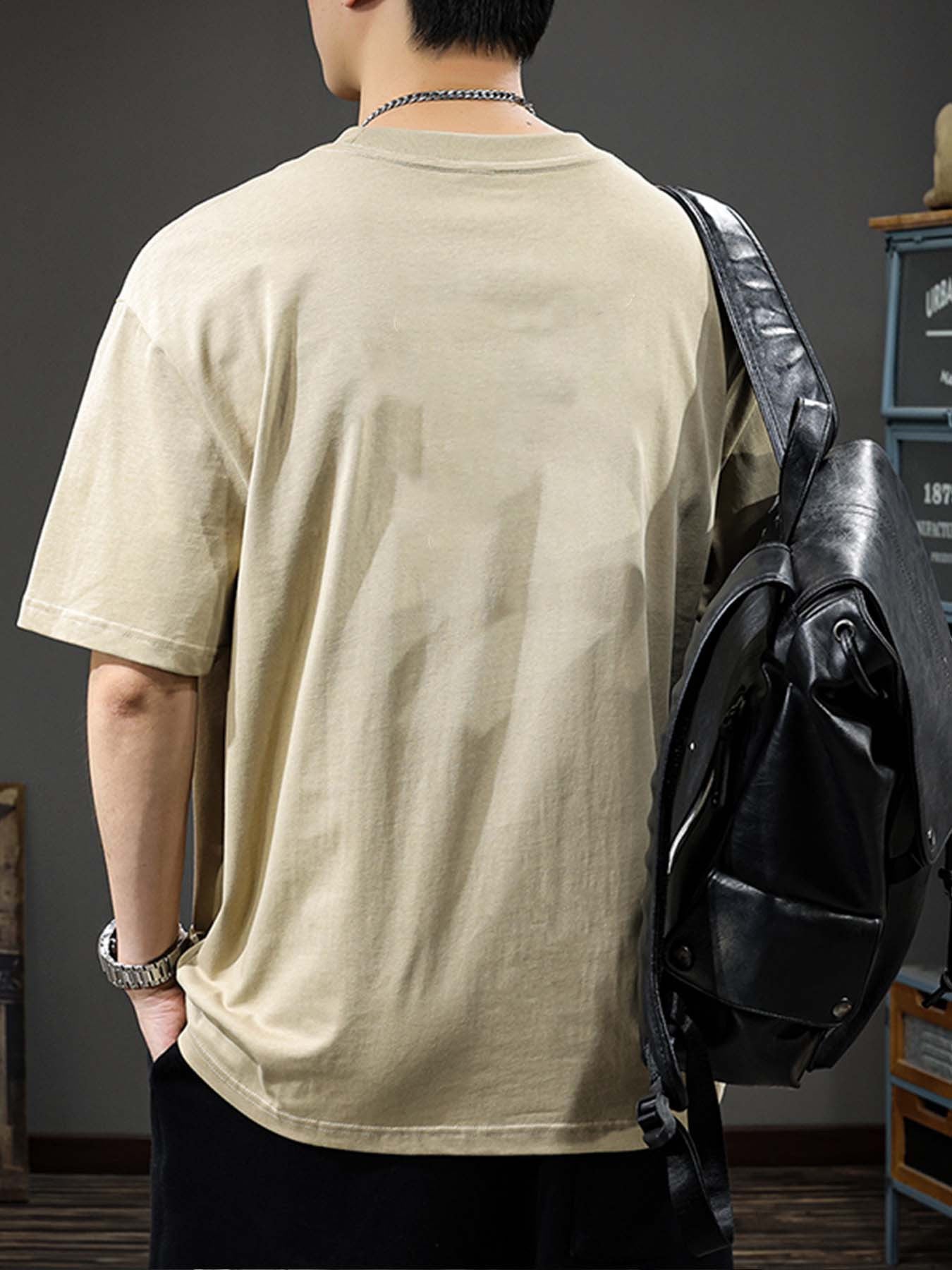 تي شيرت رجالي فضفاض 100% قطن بطباعة رسومات كاليفورنيا