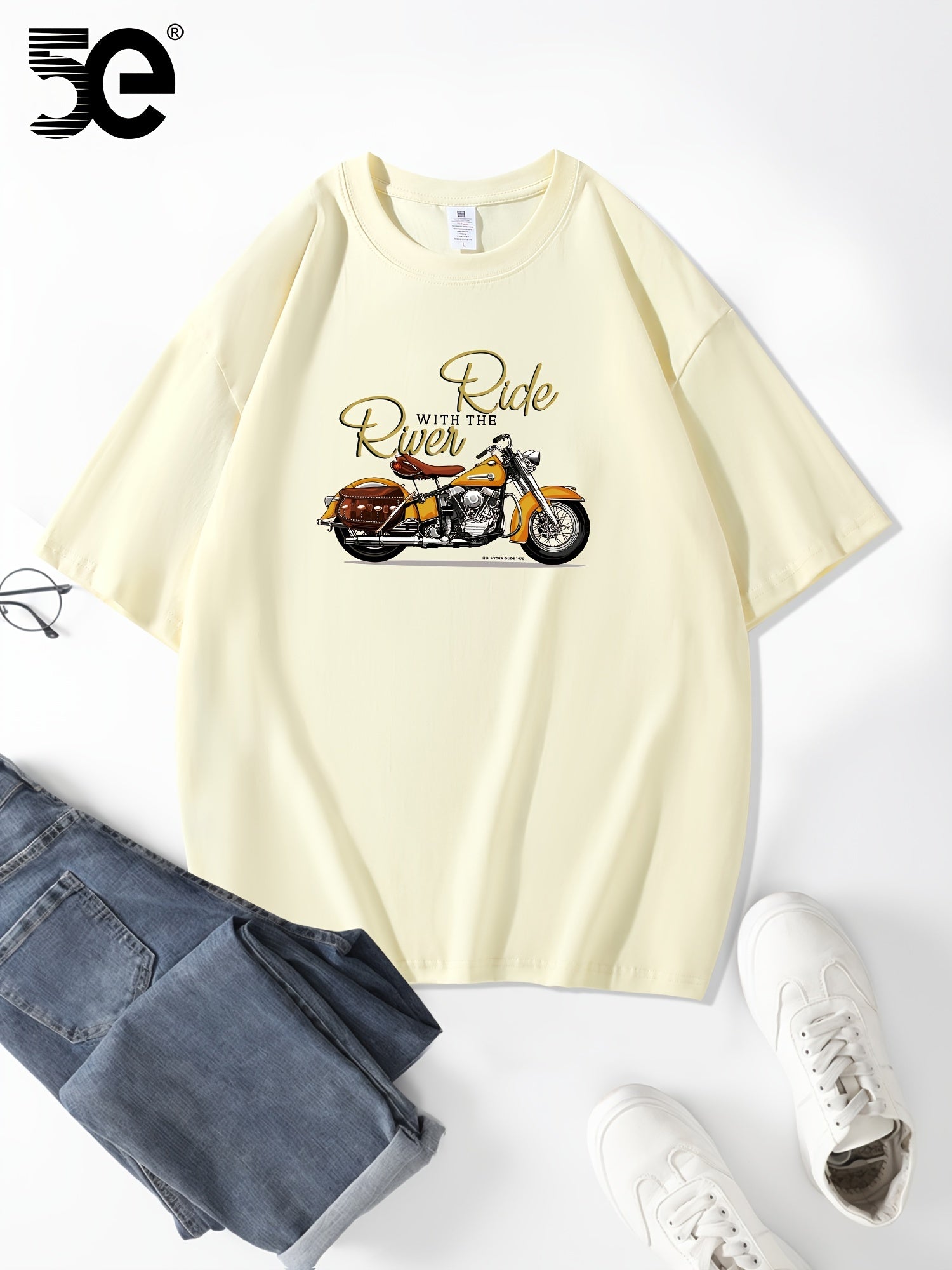 تي شيرت قطني عارض للرجال 5E،