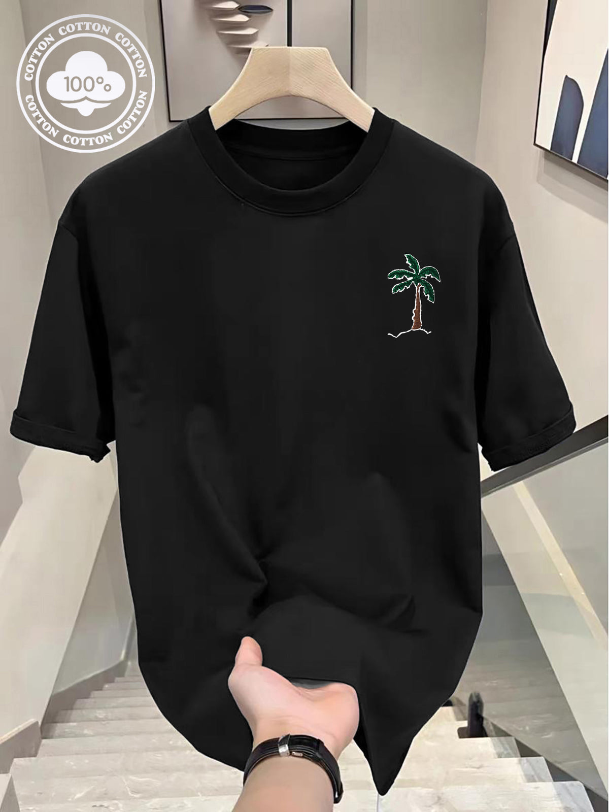 تيشيرت رجالي كاجوال من القطن بنسبة 100%