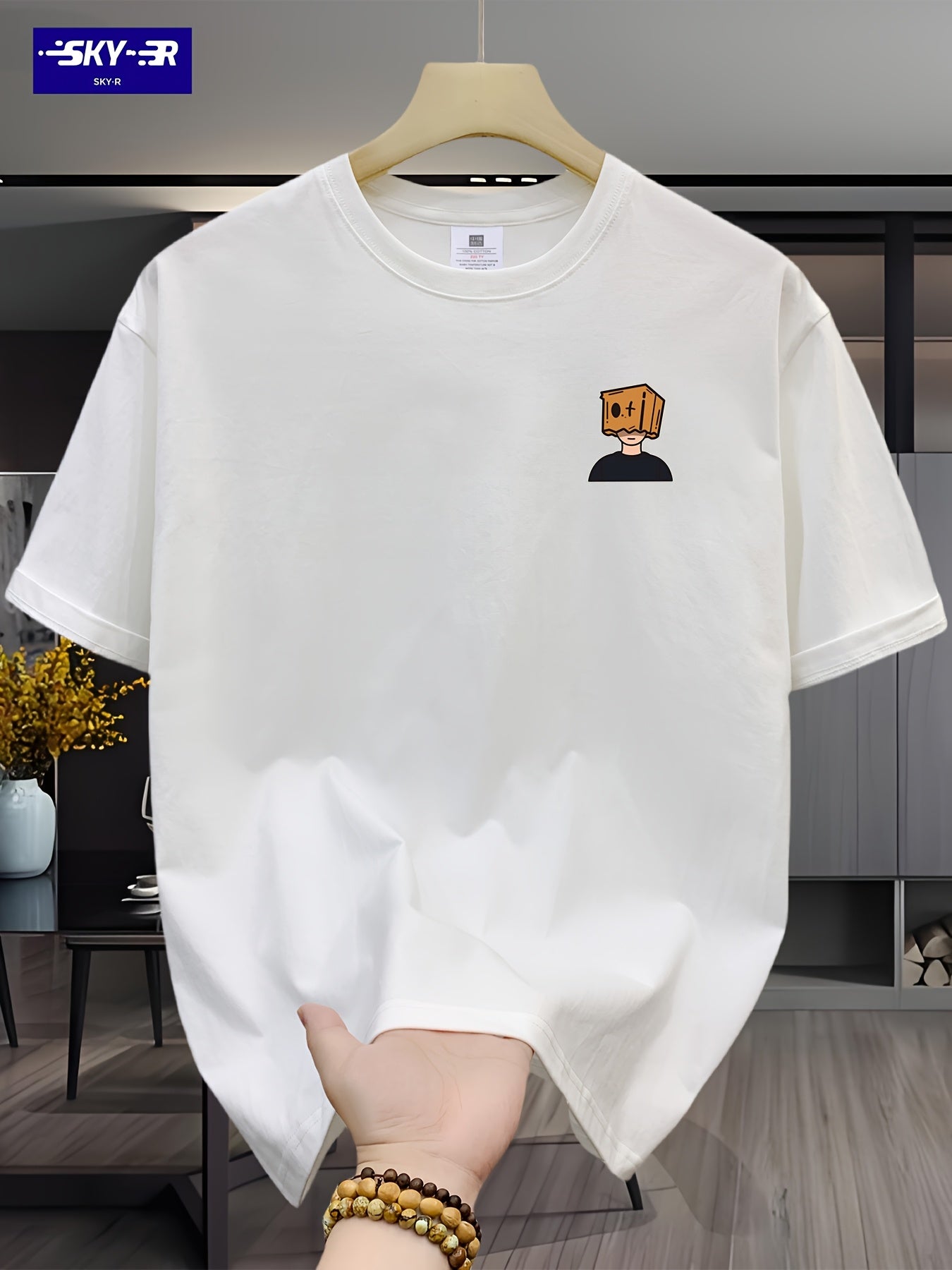 تيشيرت رجالي من القطن بطباعة جرافيك كبيرة الحجم من