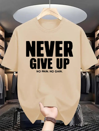 تيشيرت رجالي بأكمام قصيرة وطباعة تحفيزية "لا تستسلم أبدًا"