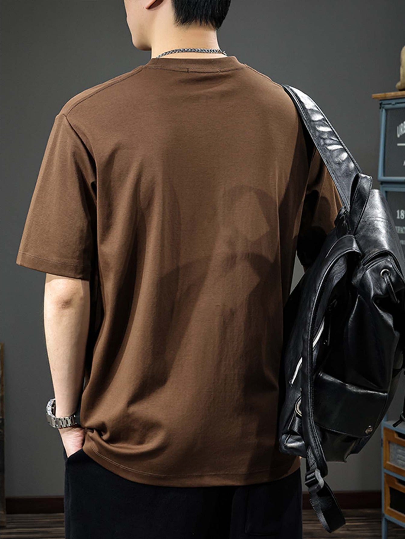 تي شيرت رجالي فضفاض 100% قطن بطباعة رسومات كاليفورنيا