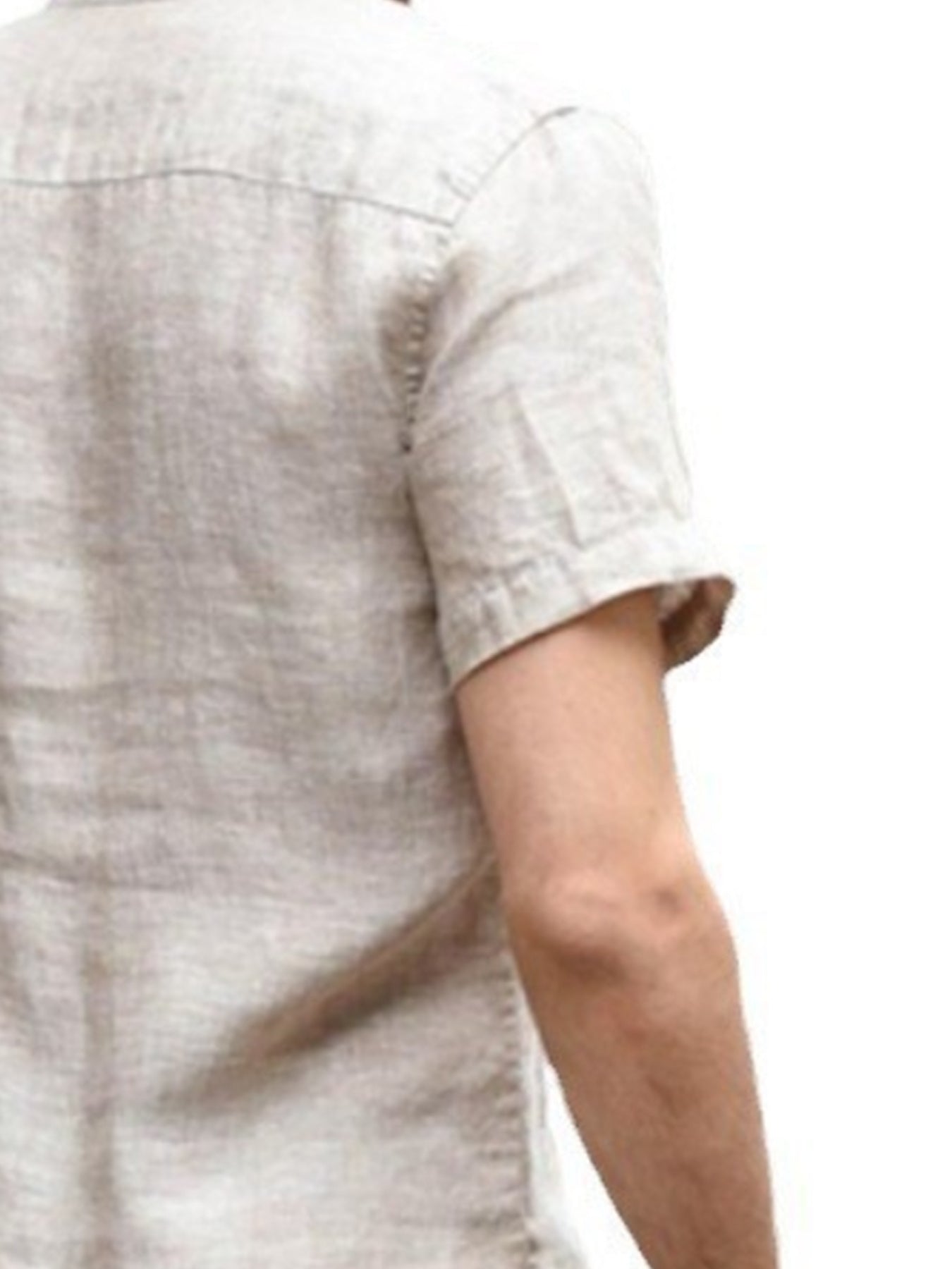 قميص رجالي خفيف الوزن من القطن والكتان بفتحة رقبة على شكل حرف V