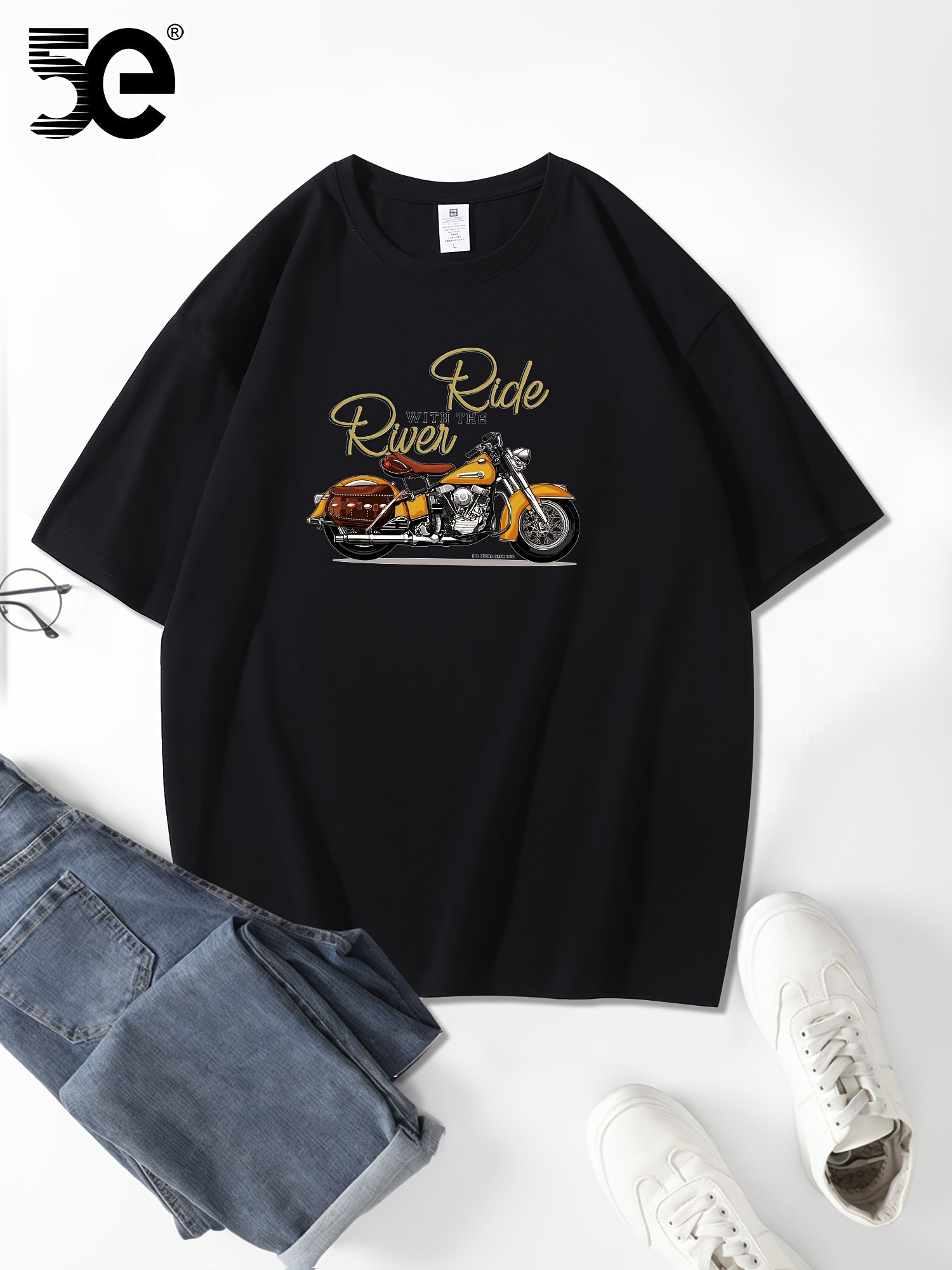 تي شيرت قطني عارض للرجال 5E،