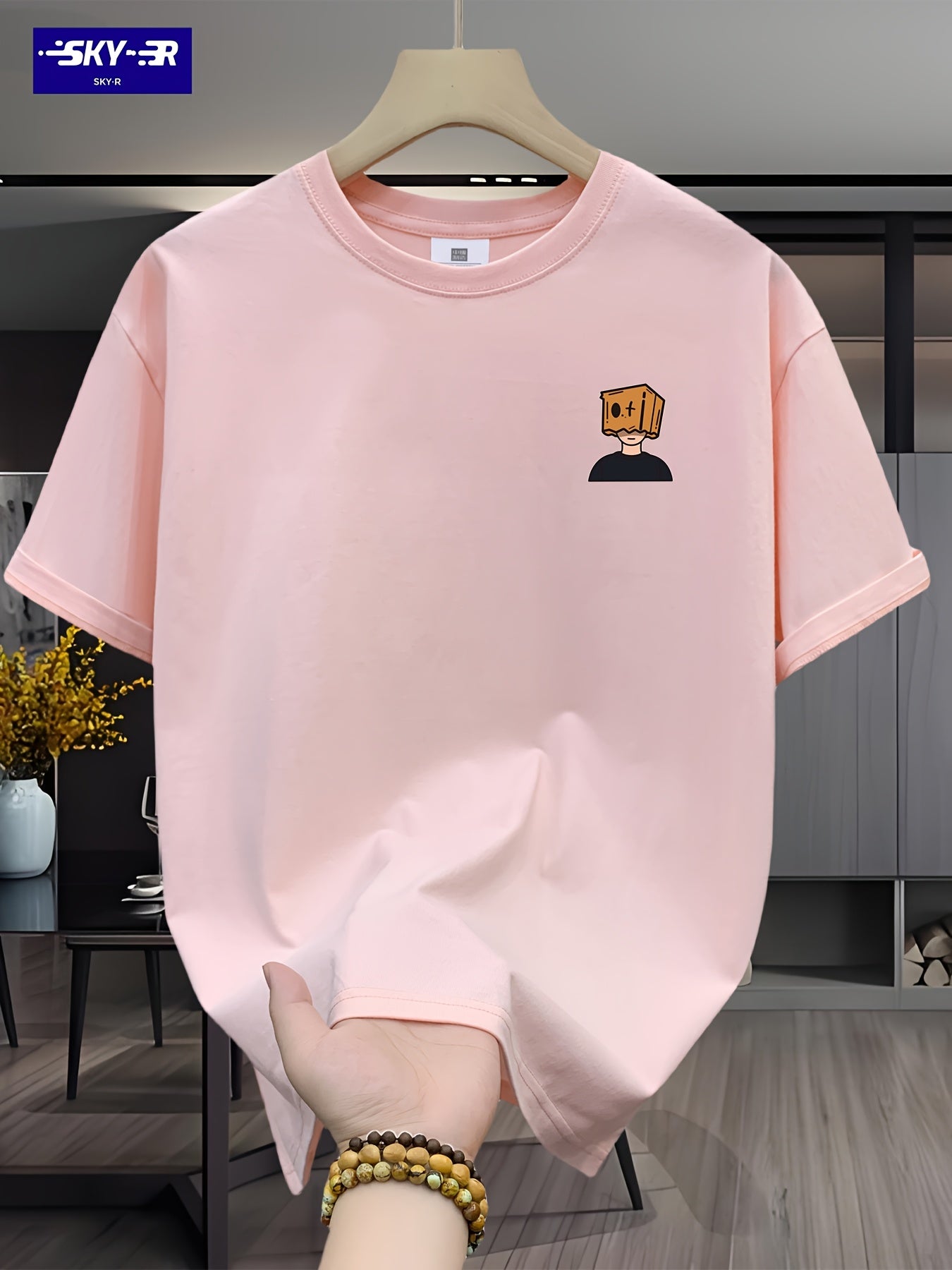 تيشيرت رجالي من القطن بطباعة جرافيك كبيرة الحجم من