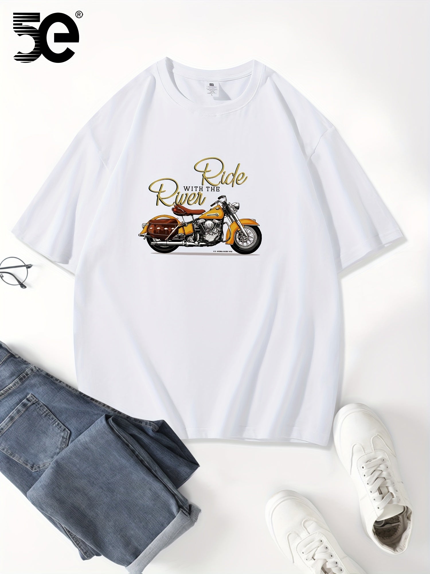 تي شيرت قطني عارض للرجال 5E،