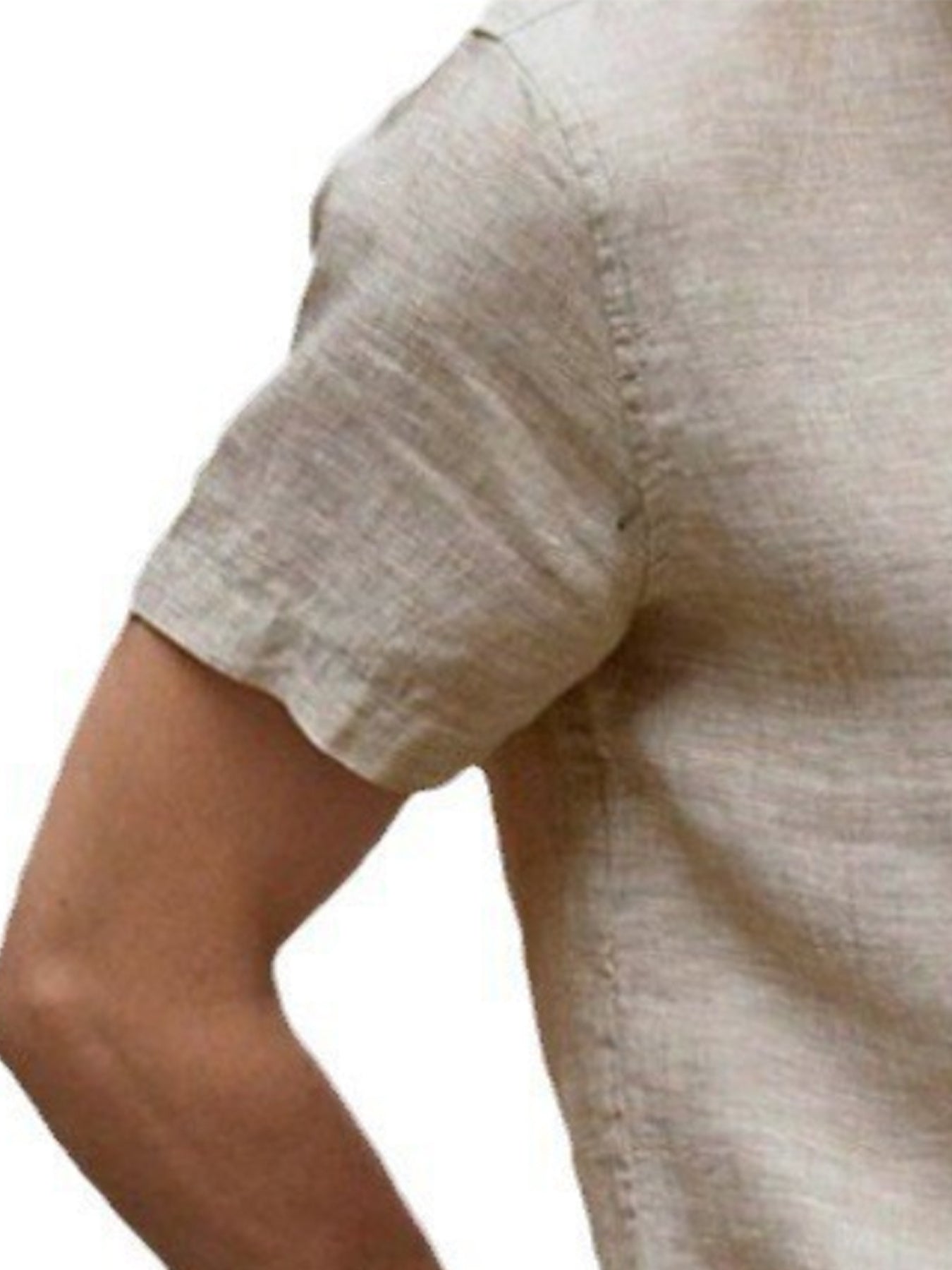 قميص رجالي خفيف الوزن من القطن والكتان بفتحة رقبة على شكل حرف V