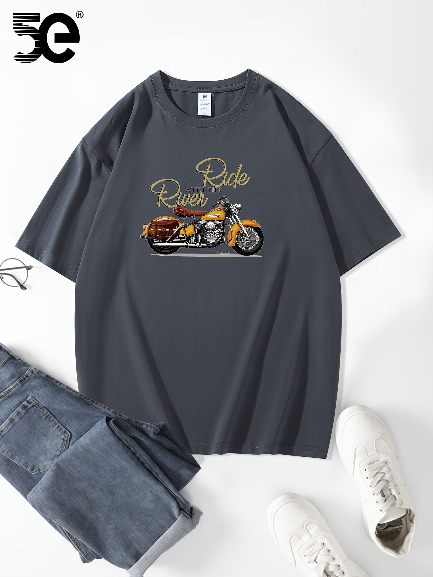 تي شيرت قطني عارض للرجال 5E،