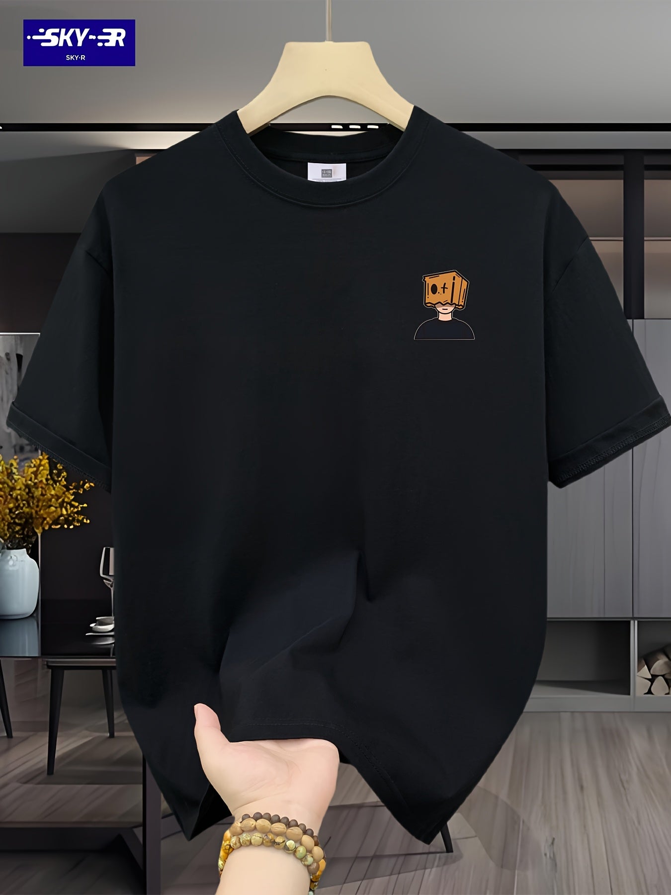 تيشيرت رجالي من القطن بطباعة جرافيك كبيرة الحجم من