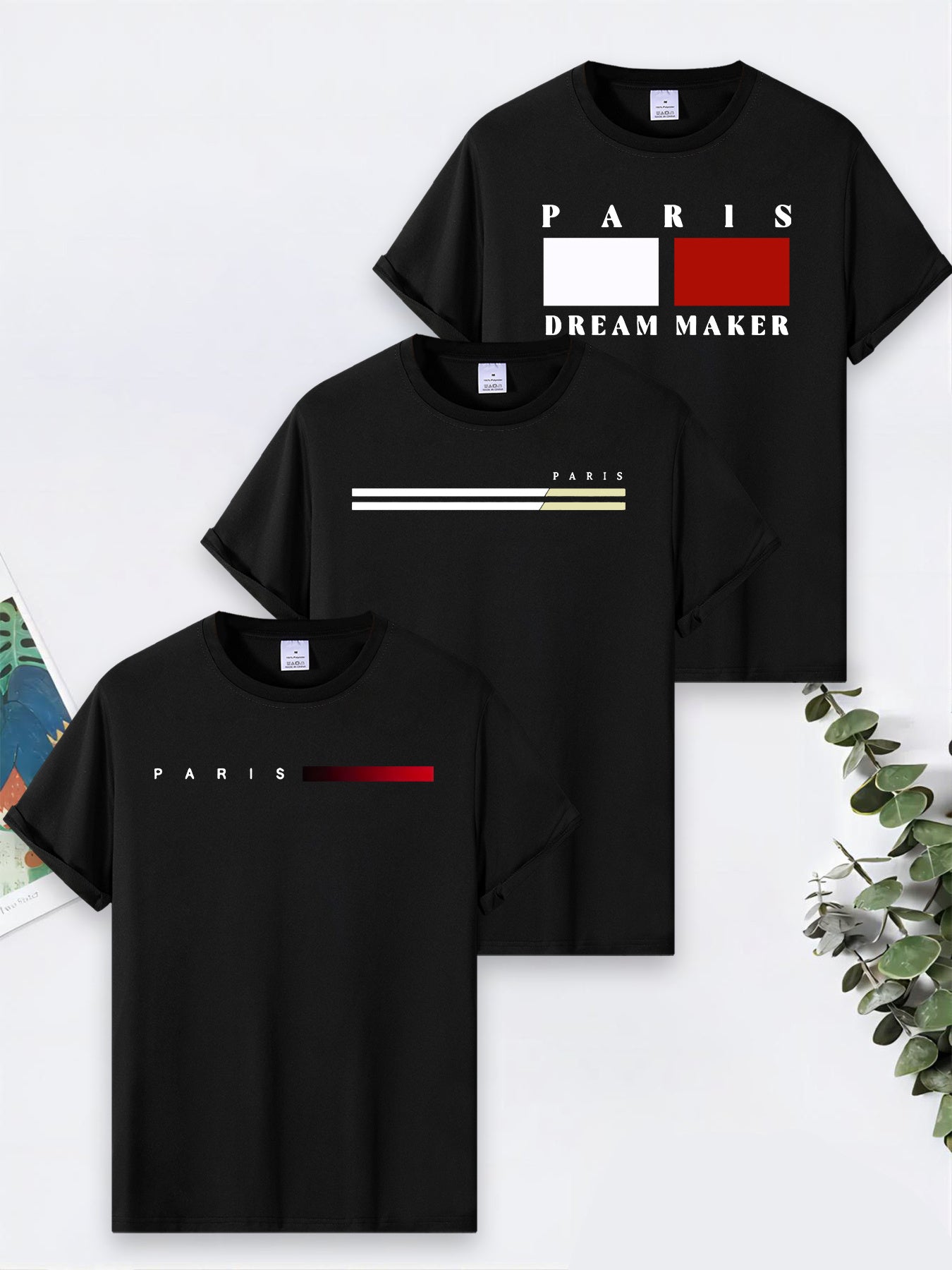 3 قطع من تيشيرتات رجالية بياقة دائرية