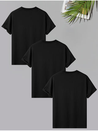 3 قطع من تيشيرتات رجالية بياقة دائرية