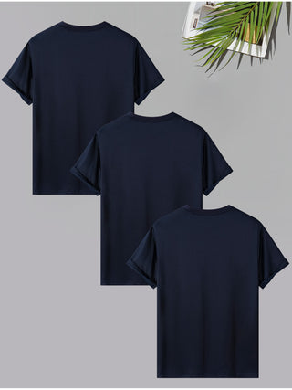 3 قطع من تيشيرتات رجالية بياقة دائرية