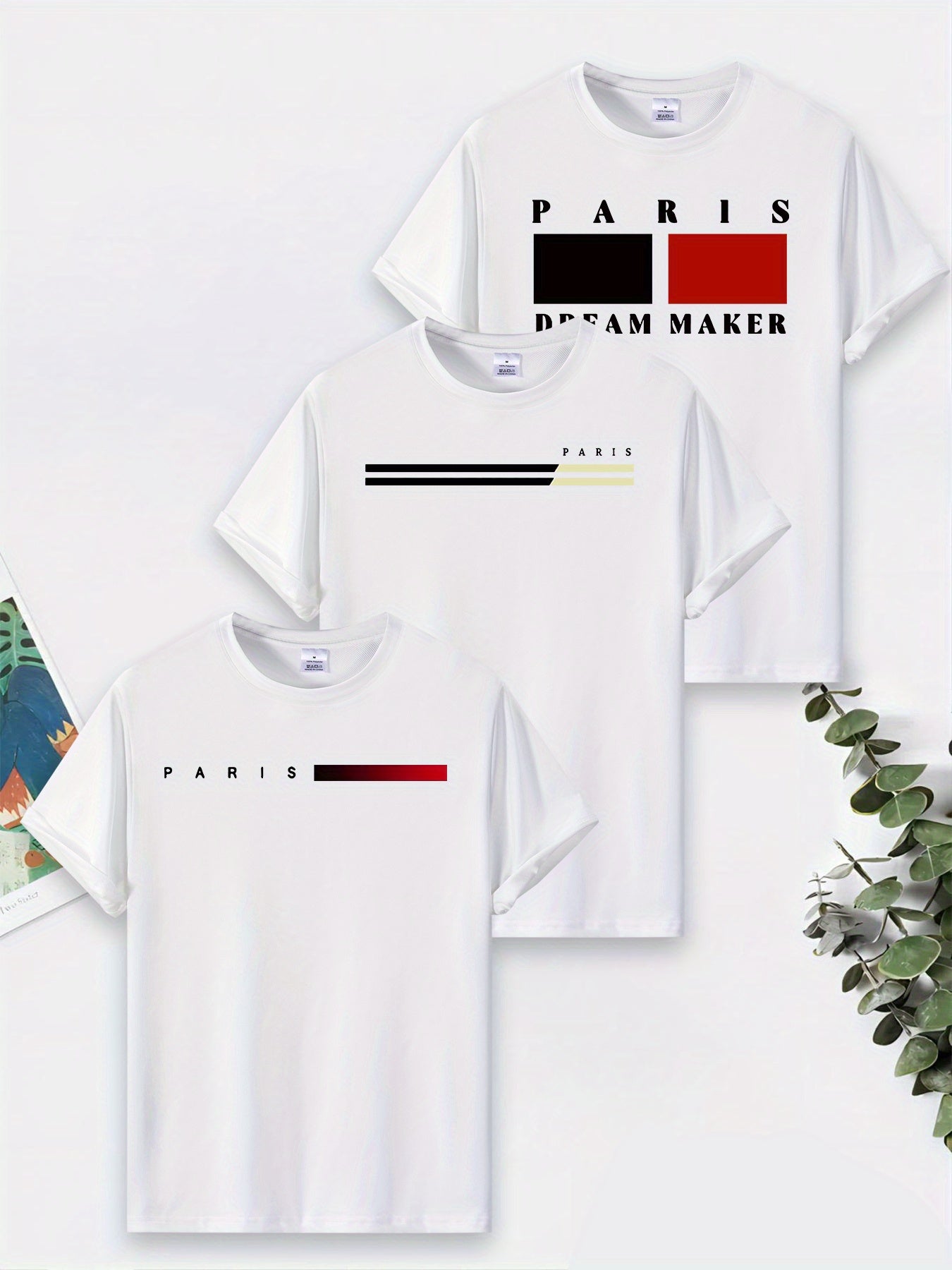 3 قطع من تيشيرتات رجالية بياقة دائرية