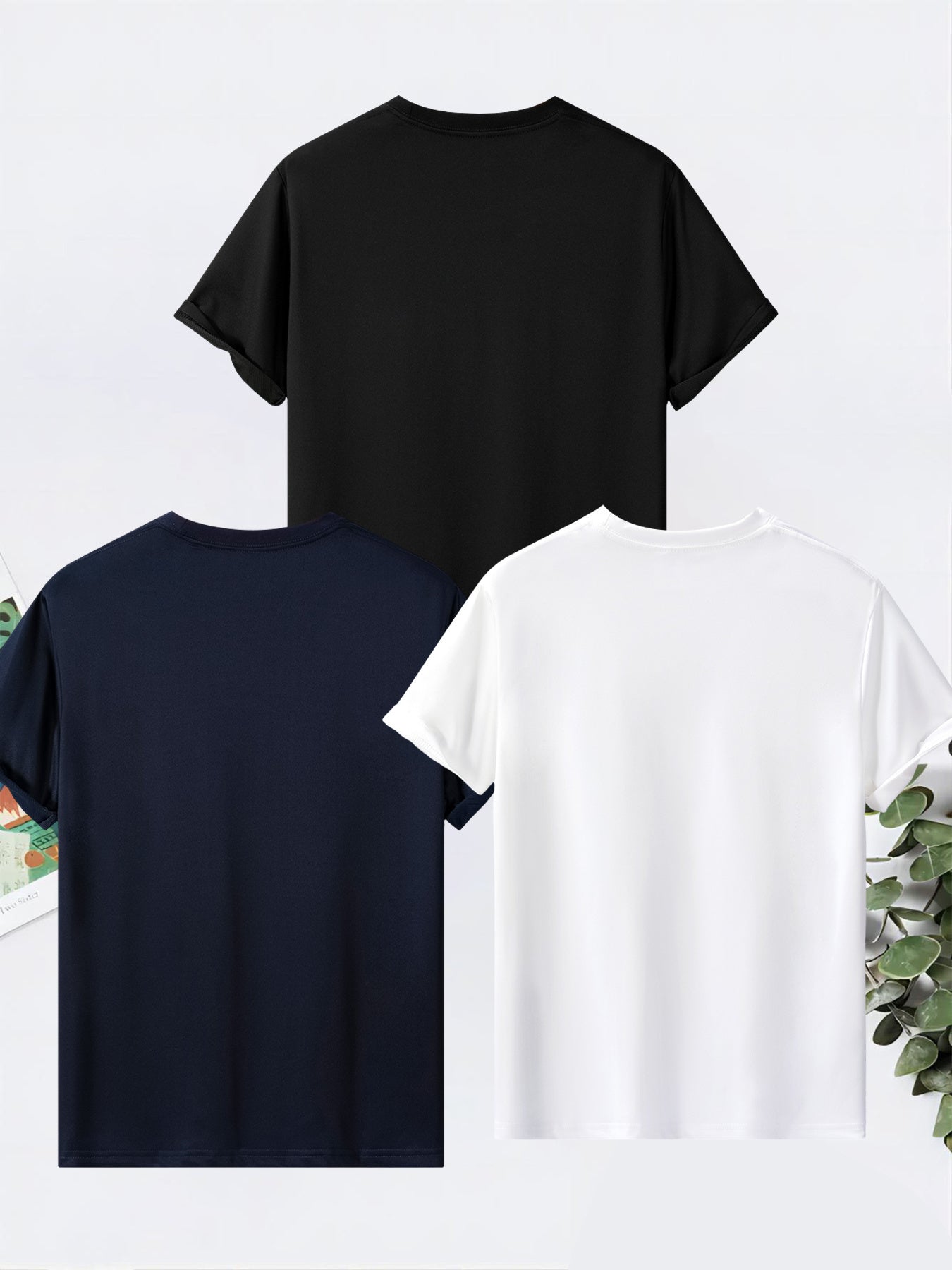 3 قطع من تيشيرتات رجالية بياقة دائرية