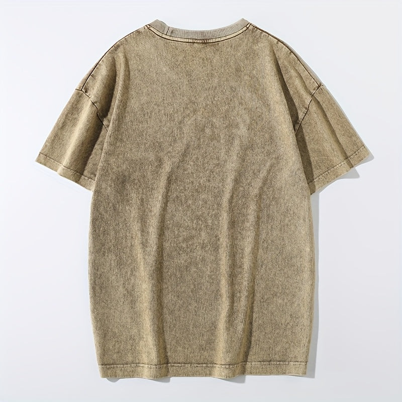 تيشيرت رجالي ثقيل مغسول بتصميم فينتاج