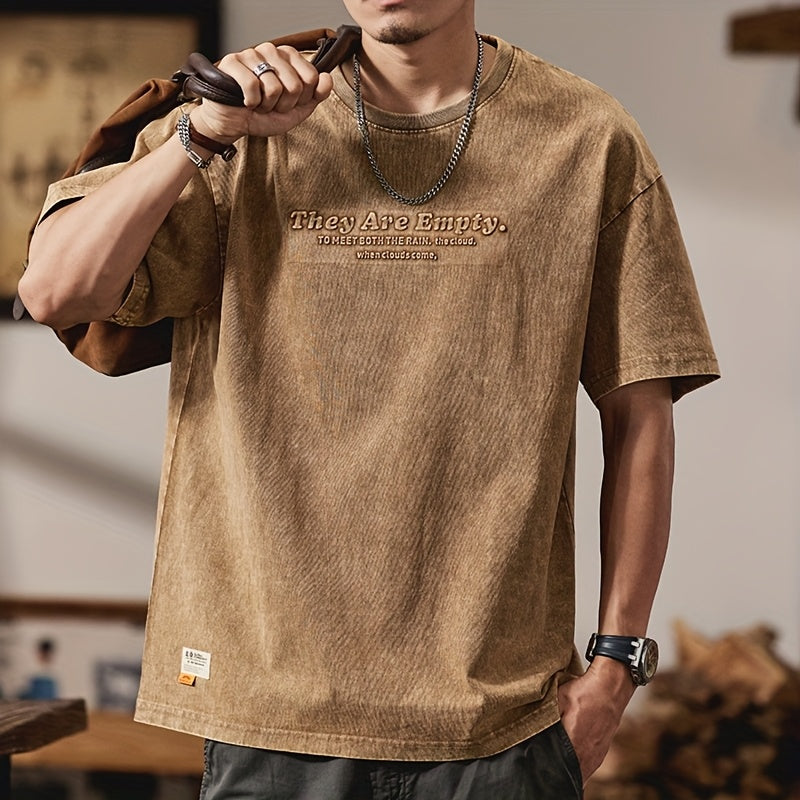 تيشيرت رجالي ثقيل مغسول بتصميم فينتاج