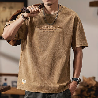 تيشيرت رجالي ثقيل مغسول بتصميم فينتاج