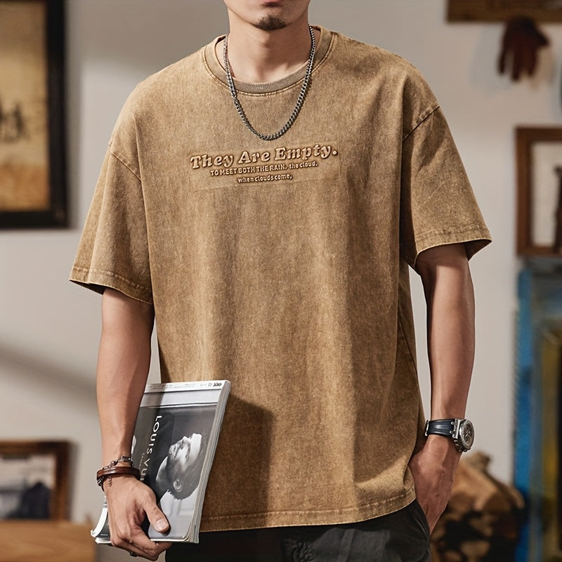 تيشيرت رجالي ثقيل مغسول بتصميم فينتاج