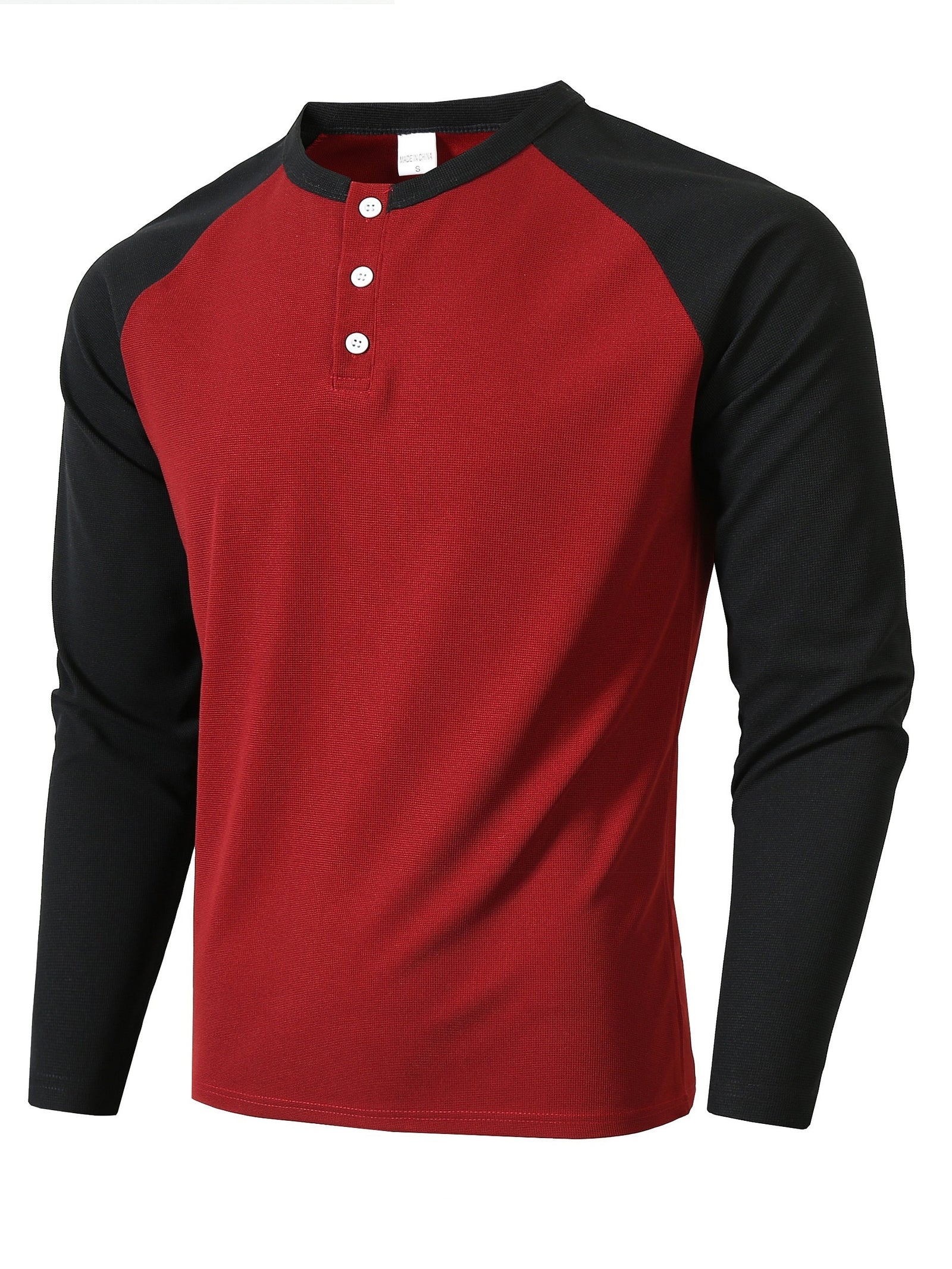 تي شيرت رجالي بأكمام طويلة ورقبة دائرية بقصة ضيقة مع نصف زر