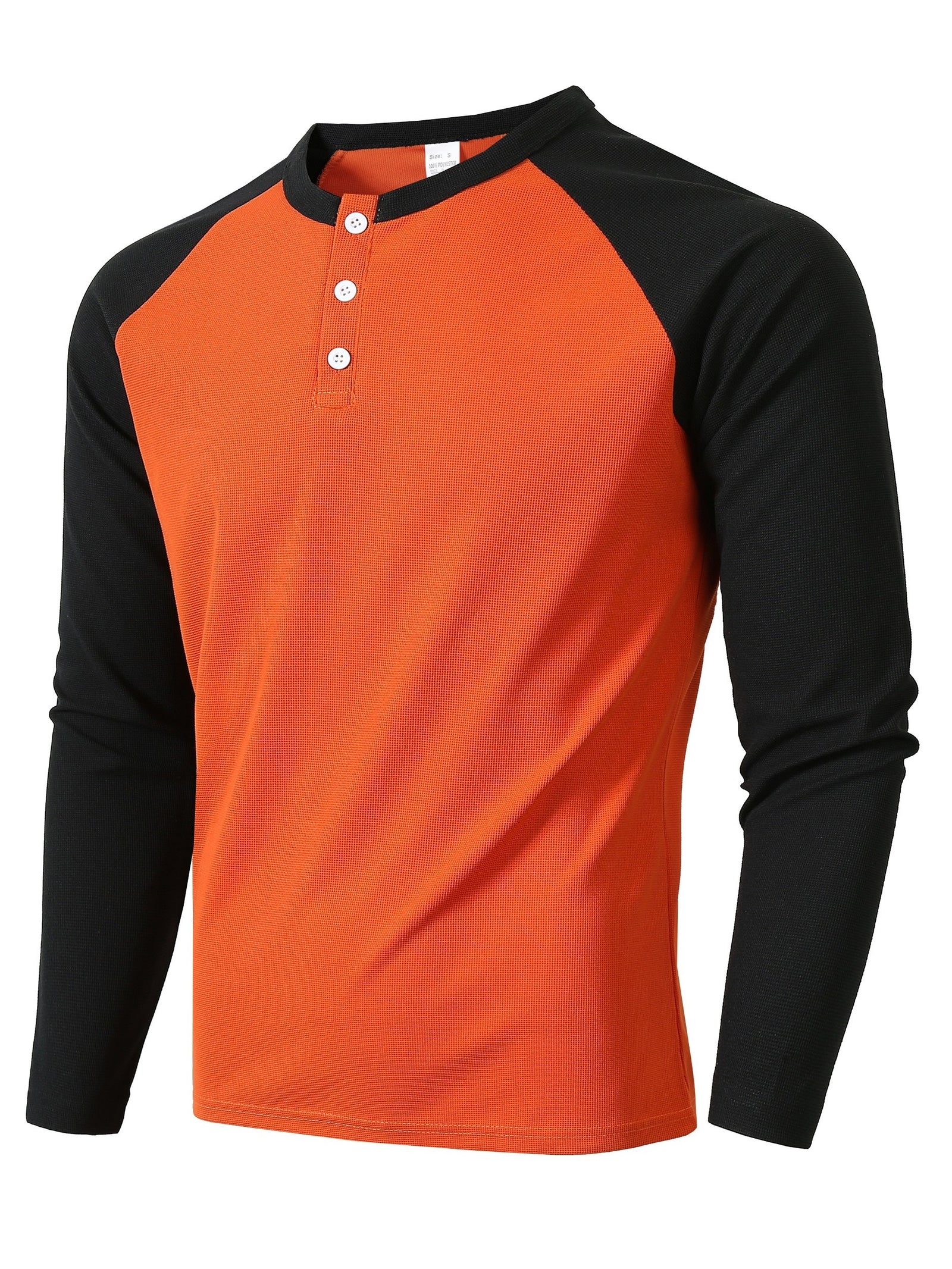 تي شيرت رجالي بأكمام طويلة ورقبة دائرية بقصة ضيقة مع نصف زر