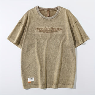 تيشيرت رجالي ثقيل مغسول بتصميم فينتاج