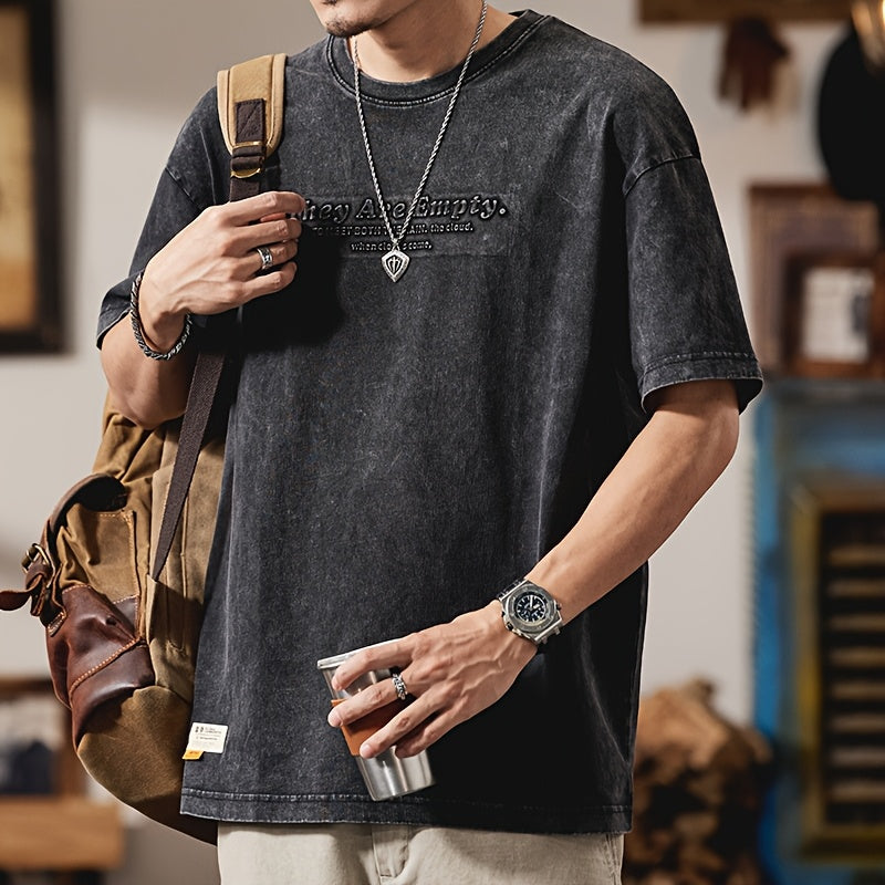 تيشيرت رجالي ثقيل مغسول بتصميم فينتاج