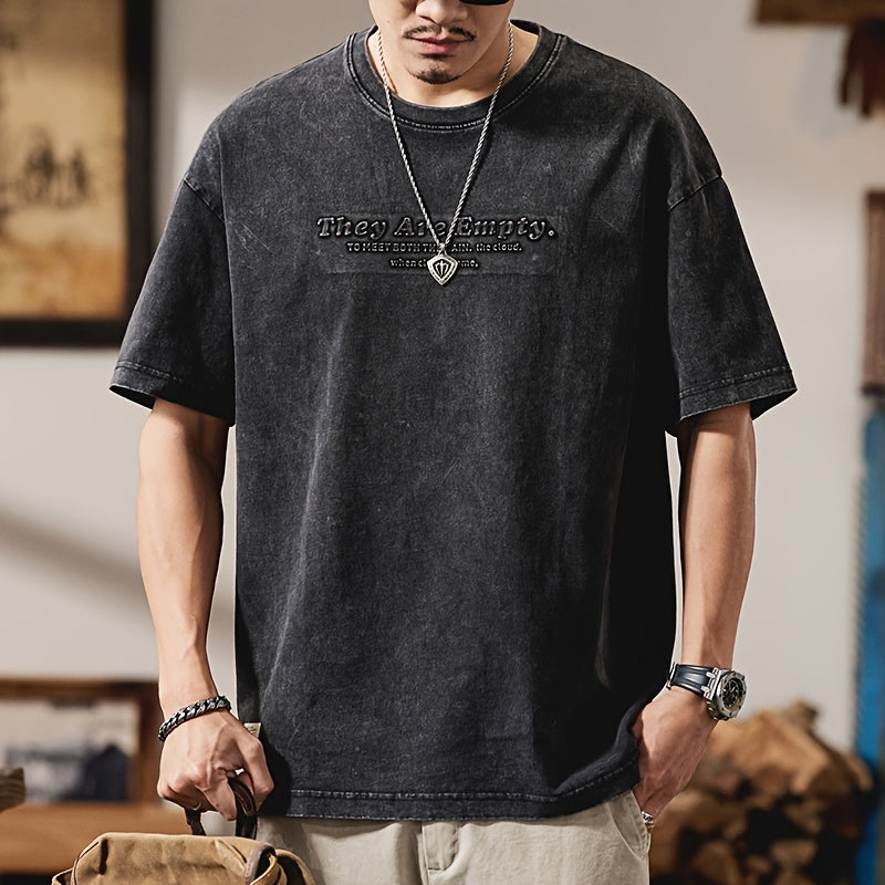 تيشيرت رجالي ثقيل مغسول بتصميم فينتاج