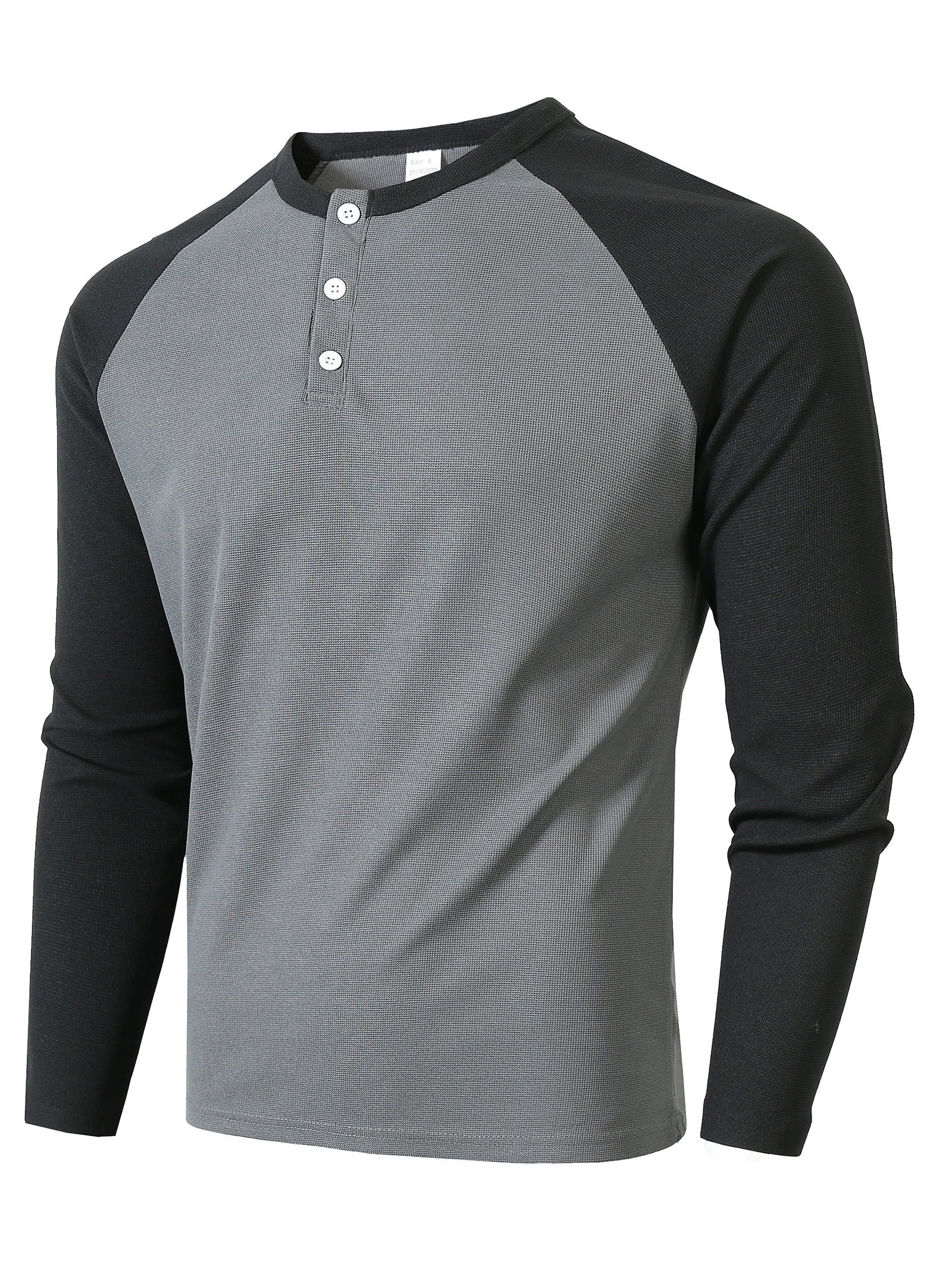 تي شيرت رجالي بأكمام طويلة ورقبة دائرية بقصة ضيقة مع نصف زر