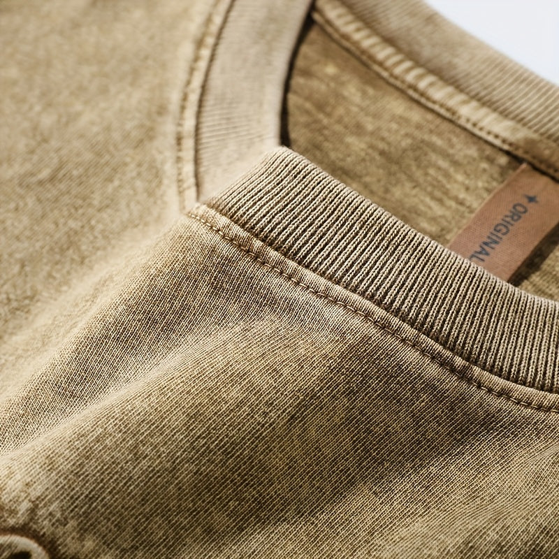 تيشيرت رجالي ثقيل مغسول بتصميم فينتاج