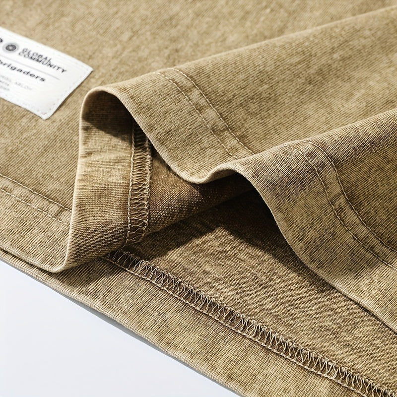 تيشيرت رجالي ثقيل مغسول بتصميم فينتاج