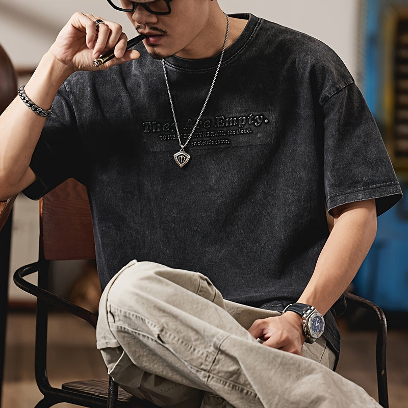 تيشيرت رجالي ثقيل مغسول بتصميم فينتاج