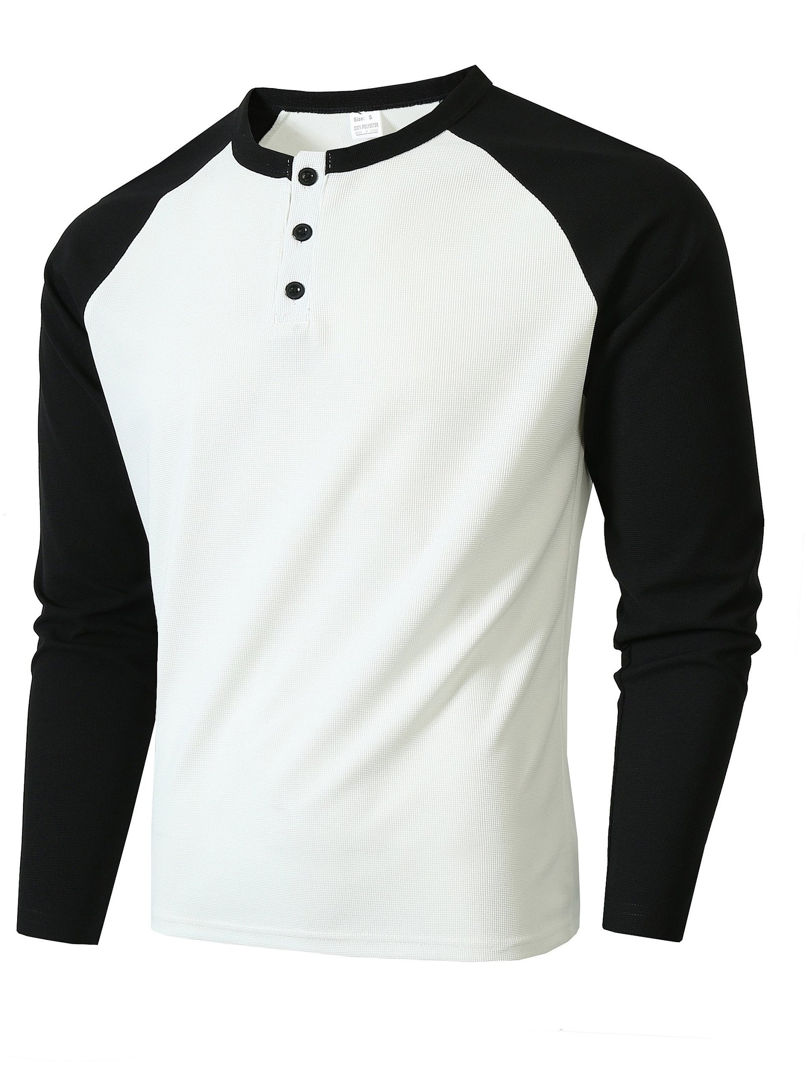 تي شيرت رجالي بأكمام طويلة ورقبة دائرية بقصة ضيقة مع نصف زر