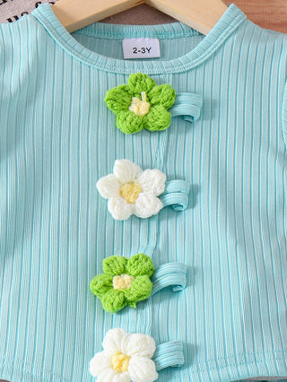 european and american بنات' صيف جديد yarn flower أكمام قصيرةd t-shirt shorts 2-piece طقم
