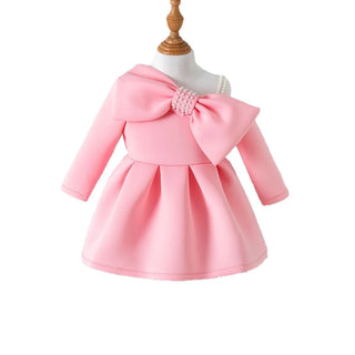 european and american ربيع وخريف جديد بنات pearl bow suspender أكمام طويلة فستان
