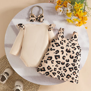 fall شتاء fashion three-piece clothing طقم for baby بنات leopard bow أكمام طويلة توب purse leopard belt جيب hair band