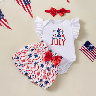 fashion newborn baby clothes baby independence day clothes printed بنات romper shorts hairbands 3 pieces طقم