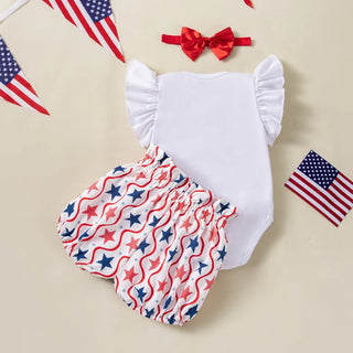 fashion newborn baby clothes baby independence day clothes printed بنات romper shorts hairbands 3 pieces طقم
