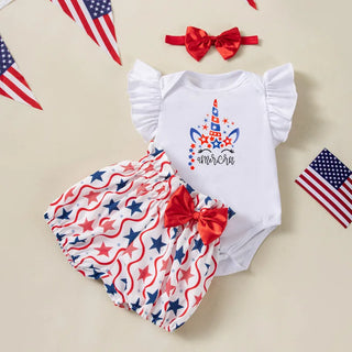 fashion newborn baby clothes baby independence day clothes printed بنات romper shorts hairbands 3 pieces طقم
