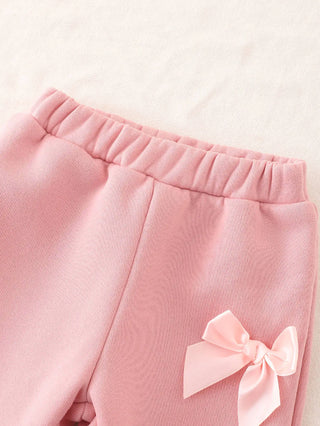 بنت's pink bow two-piece بدلة with أكمام طويلةs cute كاجوال ستايل for baby solid pattern home clothing for ربيع وخريف