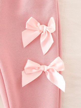 بنت's pink bow two-piece بدلة with أكمام طويلةs cute كاجوال ستايل for baby solid pattern home clothing for ربيع وخريف