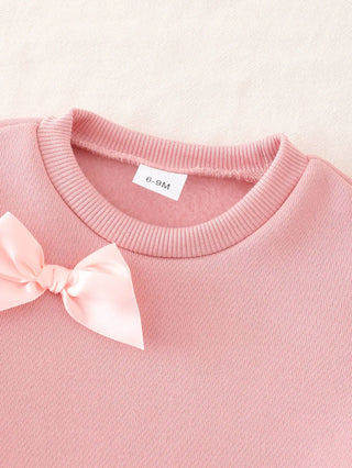 بنت's pink bow two-piece بدلة with أكمام طويلةs cute كاجوال ستايل for baby solid pattern home clothing for ربيع وخريف