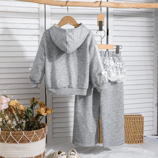 بنت's stylish heart بدلة wide leg pants hoodie for ربيع وخريف