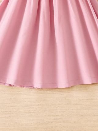 بنت's صيف بدون أكمام قصة A فستان with same color belt forest sweet and cute أميرة فستان