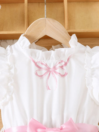 بنت's صيف بدون أكمام قصة A فستان with same color belt forest sweet and cute أميرة فستان