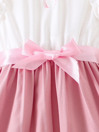 بنت's صيف بدون أكمام قصة A فستان with same color belt forest sweet and cute أميرة فستان