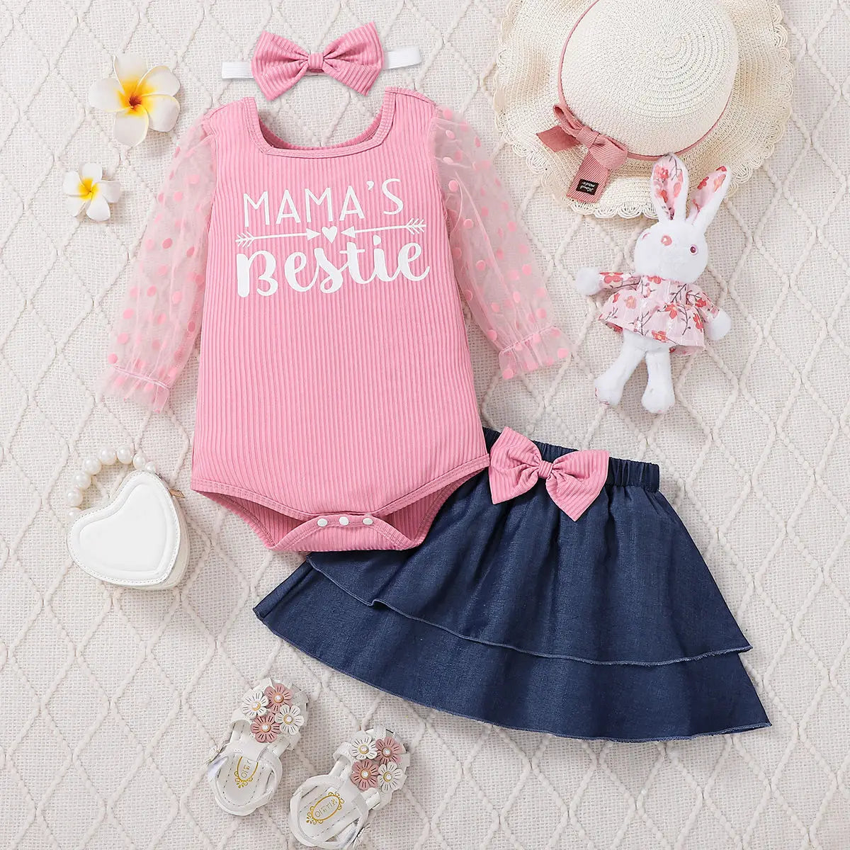 بنات' babies' children's طقم قطعتين جديد explosion تل أكمام and دينم جيب with 100% cotton headscarf 3pcs