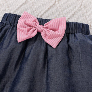 بنات' babies' children's طقم قطعتين جديد explosion تل أكمام and دينم جيب with 100% cotton headscarf 3pcs