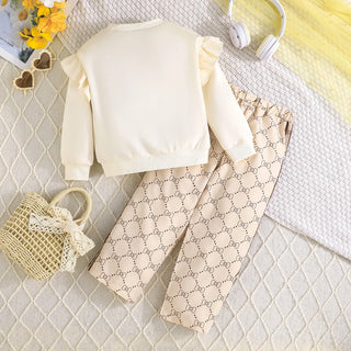 بنات boutique three-dimensional bow أكمام طويلة توب and bow printed fashion pants ربيع وخريف toddler suits for صيف